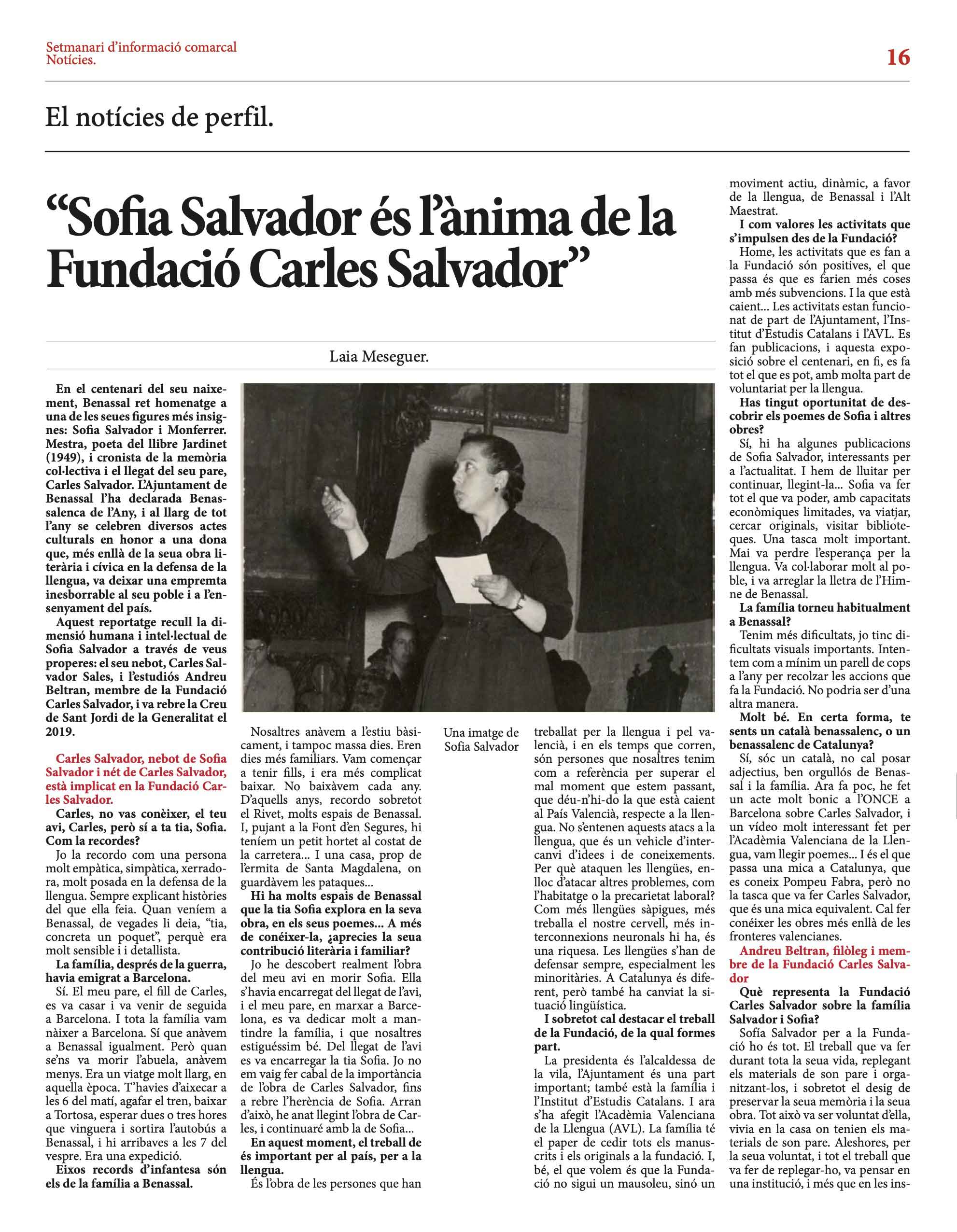 «Sofia Salvador és l’ànima de la Fundació Carles Salvador»